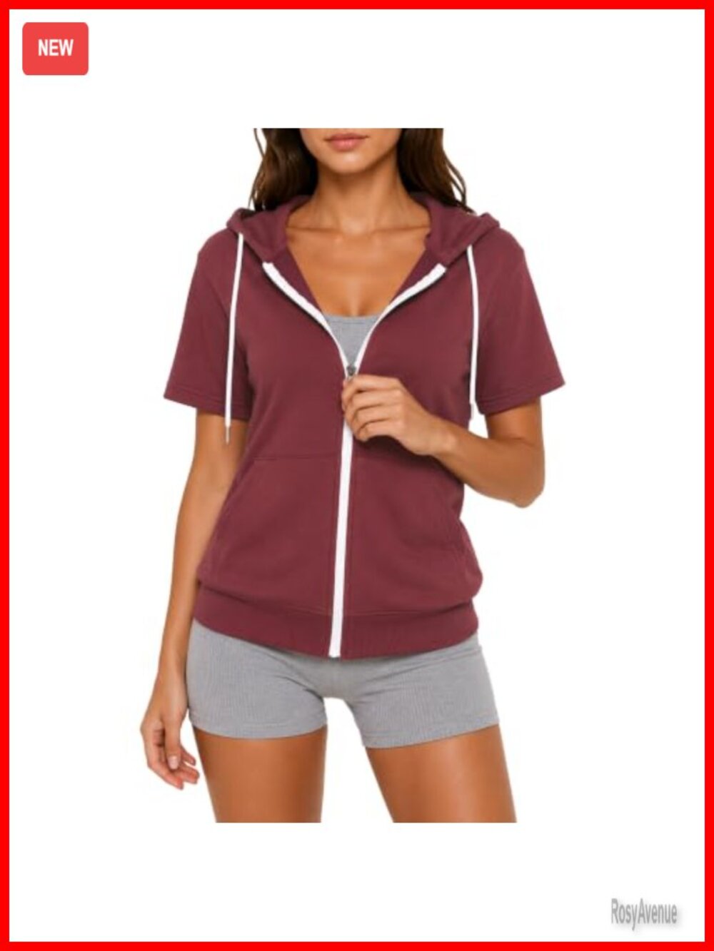 Women's 100% Cotton French Terry Zip Up Hoodie Short Sleeve